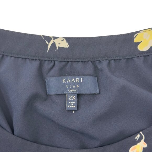 Kaari Blue Curvy Women Floral Cold Shoulder Top Blouse SZ 2X Flare Long Sleeve - Picture 5 of 12